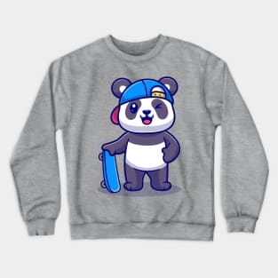 Cute Panda With Skateboard Cartoon Crewneck Sweatshirt